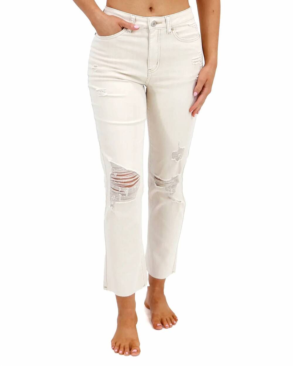 NEW GRACE AND LACE mel's favorite straight leg cropped denim jeans in natural